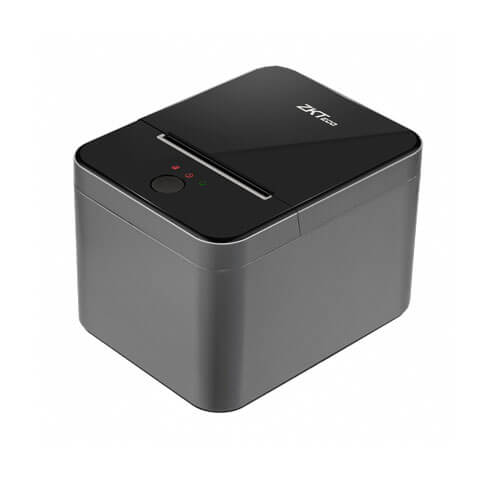 ZKTeco ZKP8012 desktop thermal printer top view showing compact design for wall-mount or counter use in retail and catering.