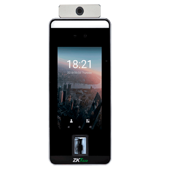 ZKTeco SpeedFace V5L-TD visible light facial and palm recognition terminal in Dubai UAE with touchless verification, temperature and mask detection, fast 3-in-1 palm ID for access control.
